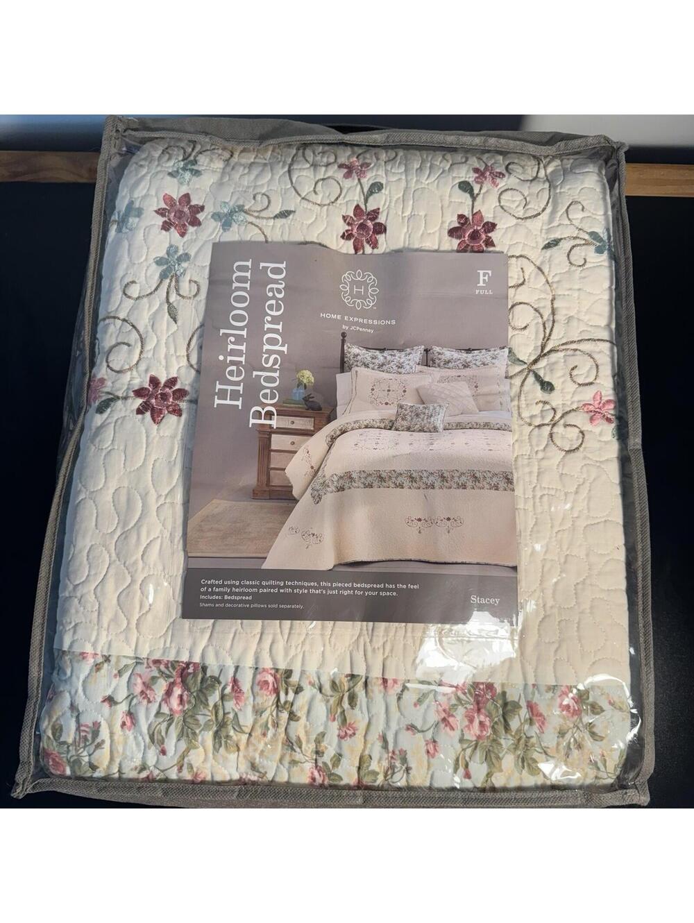 JC Penney Heirloom Quilted Bedspread Full Floral Vintage NEW Cottagecore